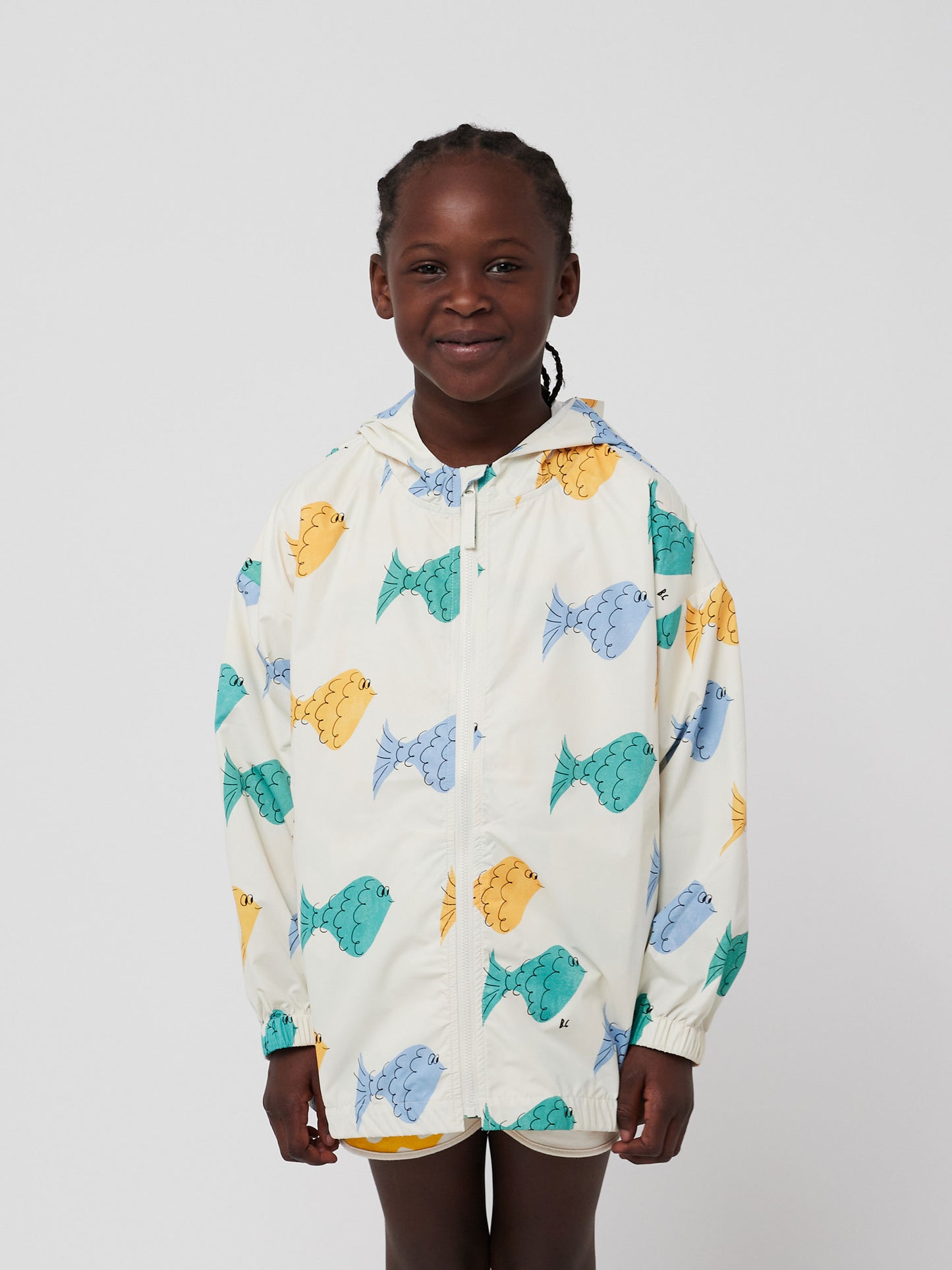 Multicolor fishes all over raincoat