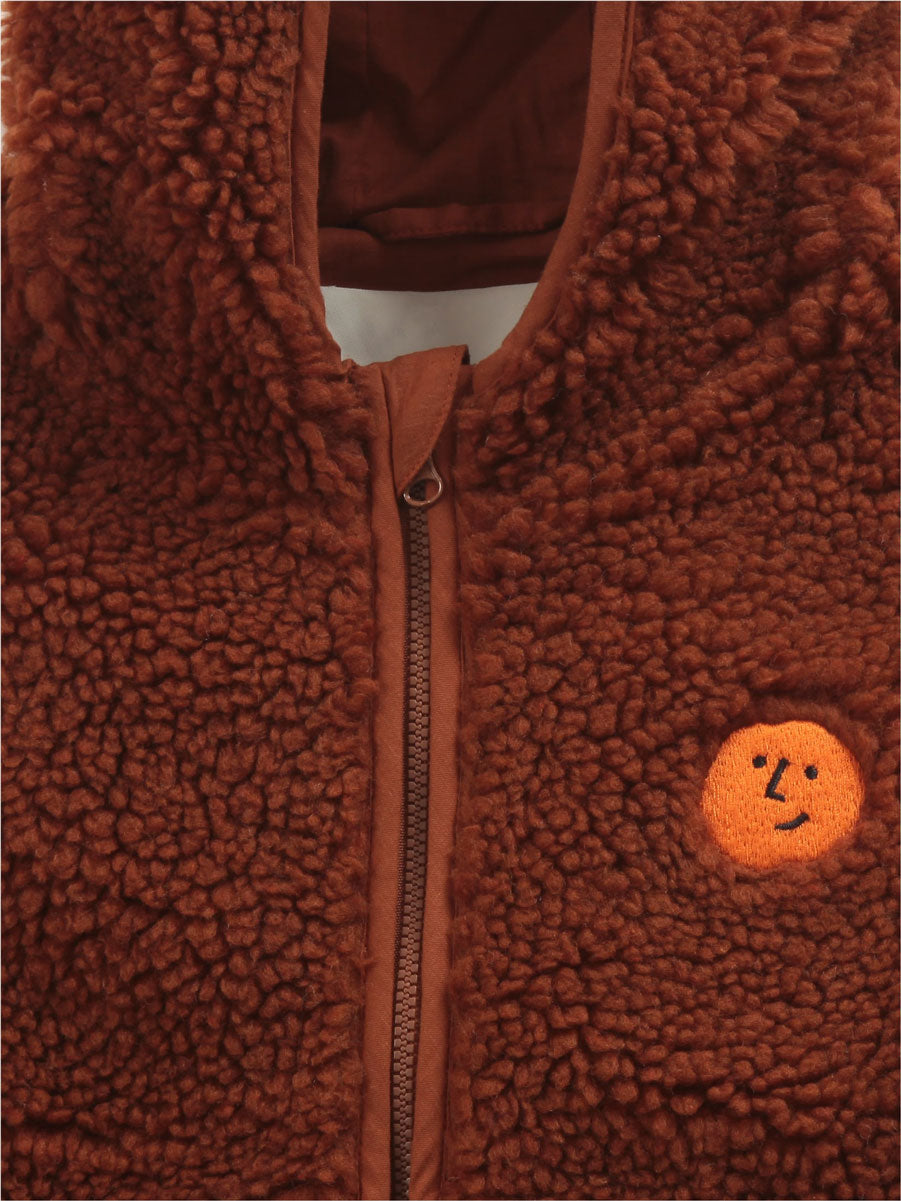 Face embroidery hooded sheepskin jacket