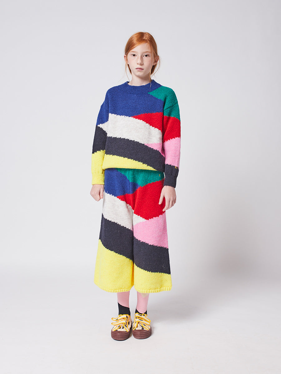 Multi color block  knitted culotte pants