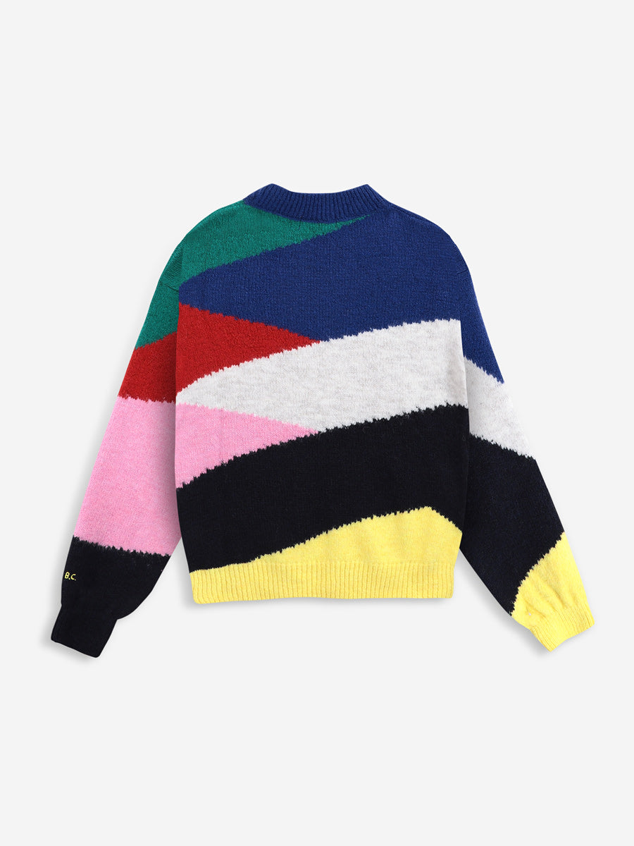 Multicolor Intarsia Brushed Knit Sweater