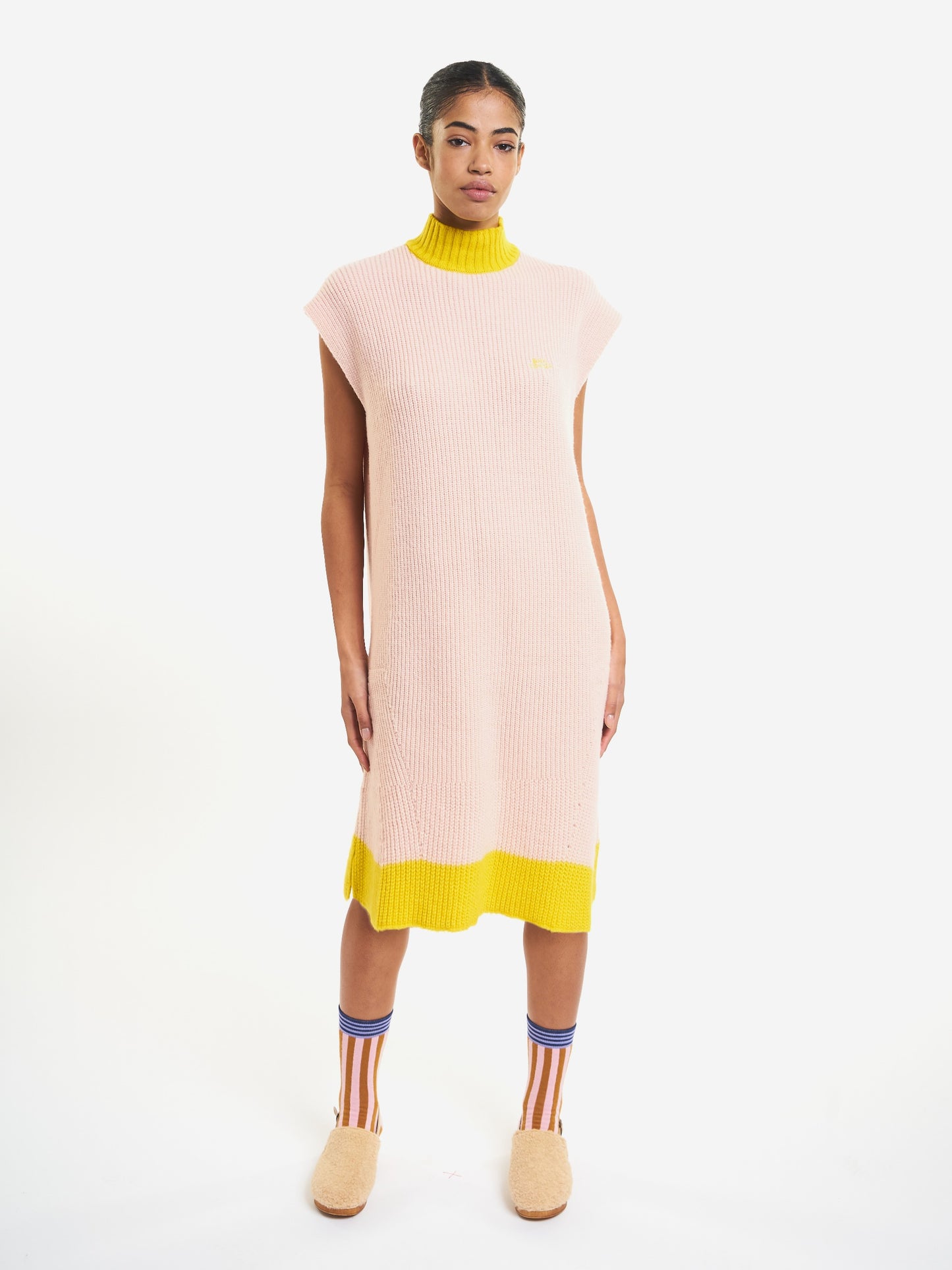 Color block high neck knitted dress