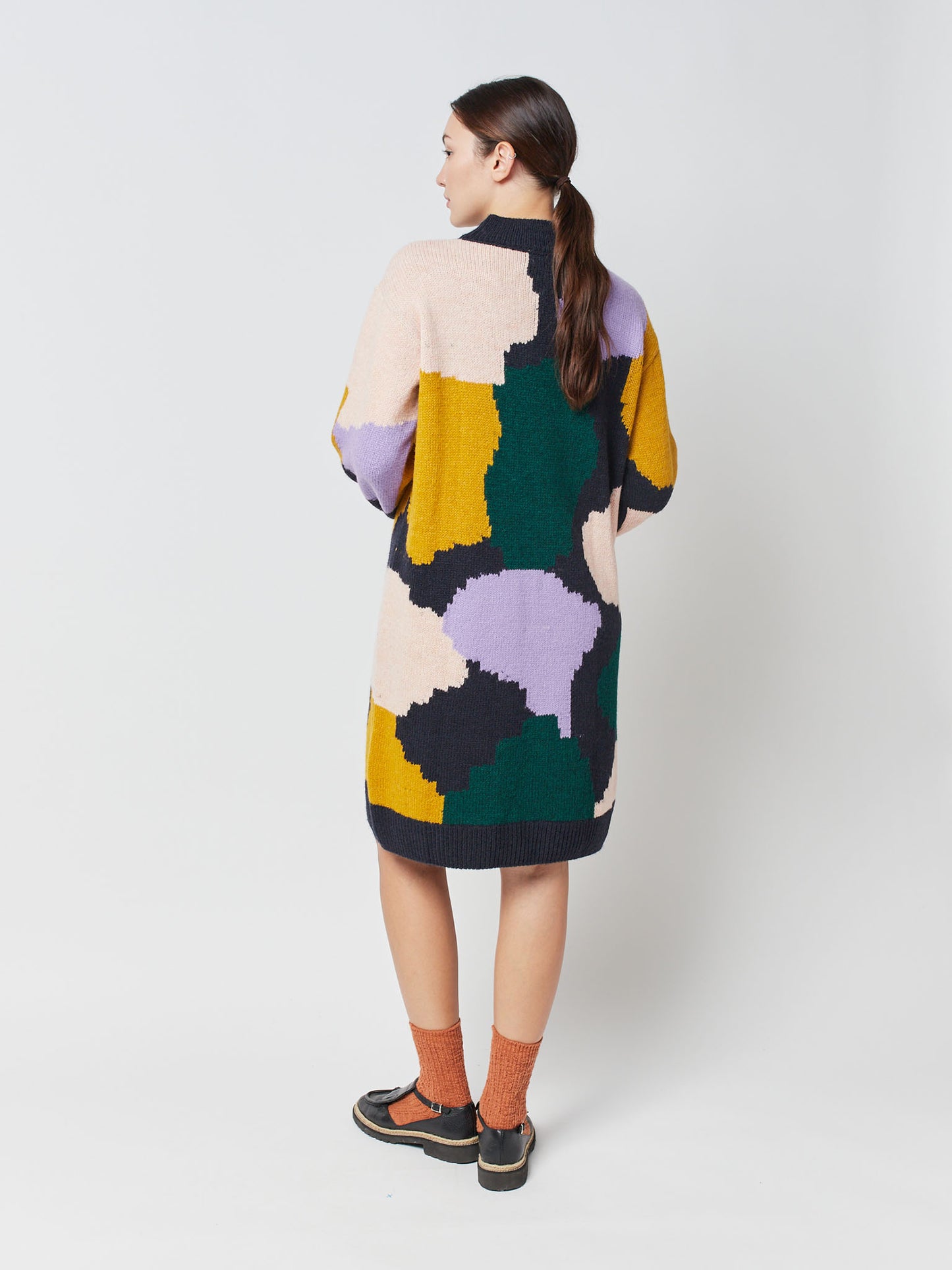 Multicolour jacquard long sleeve knitted dress
