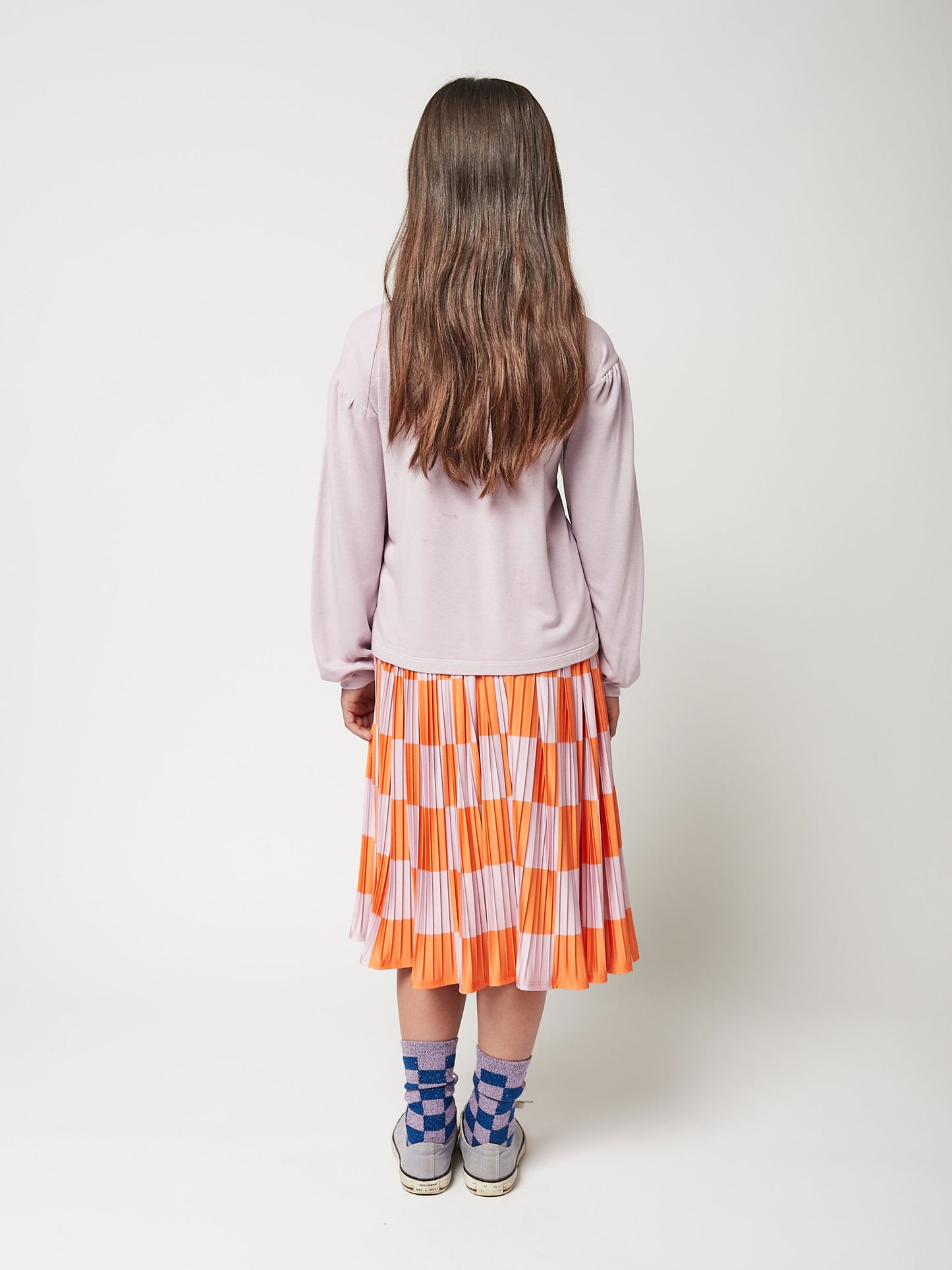 Checkerboard pleated midi skirt