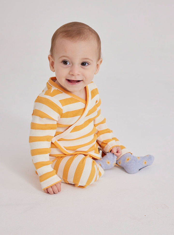 Baby Yellow Stripes wrap overall