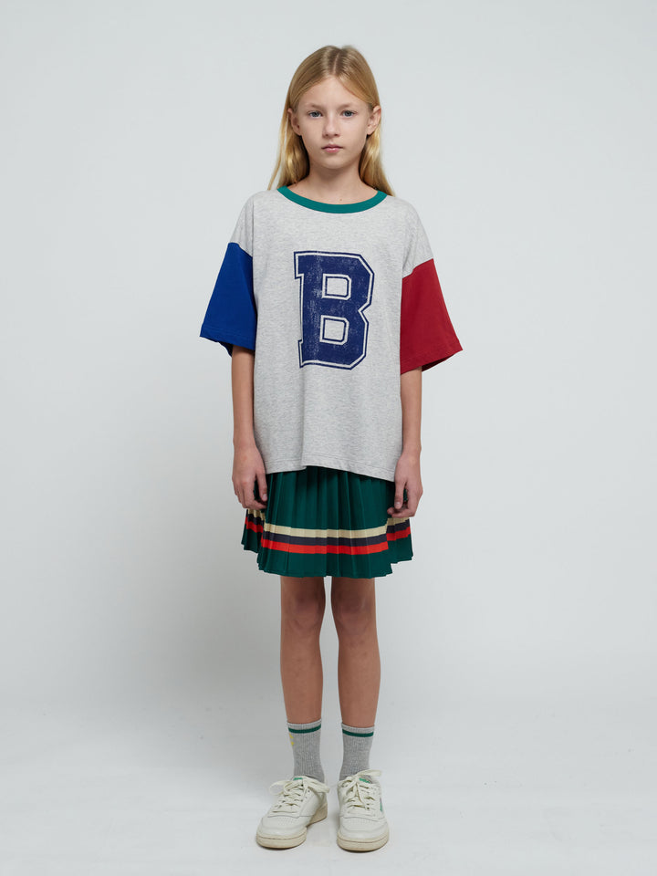 Stripes pleated woven skirt