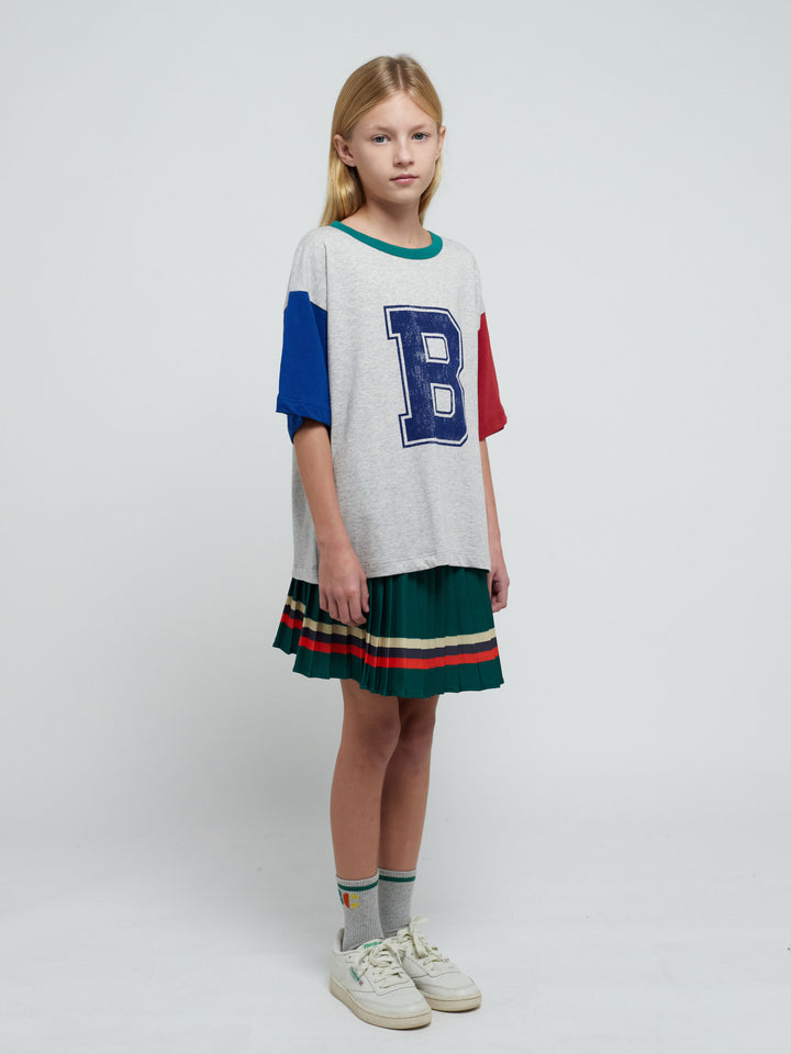 Stripes pleated woven skirt