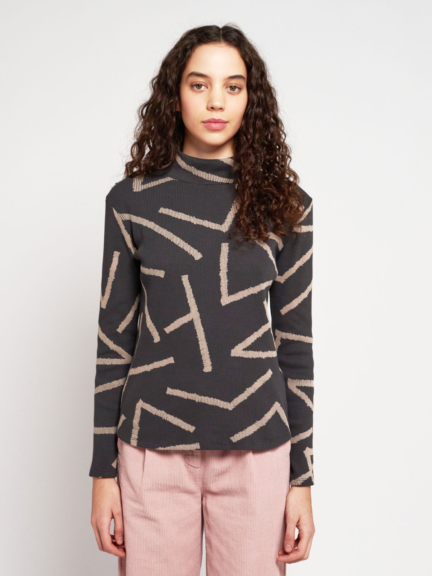 Lines all over turtle neck T-shirt