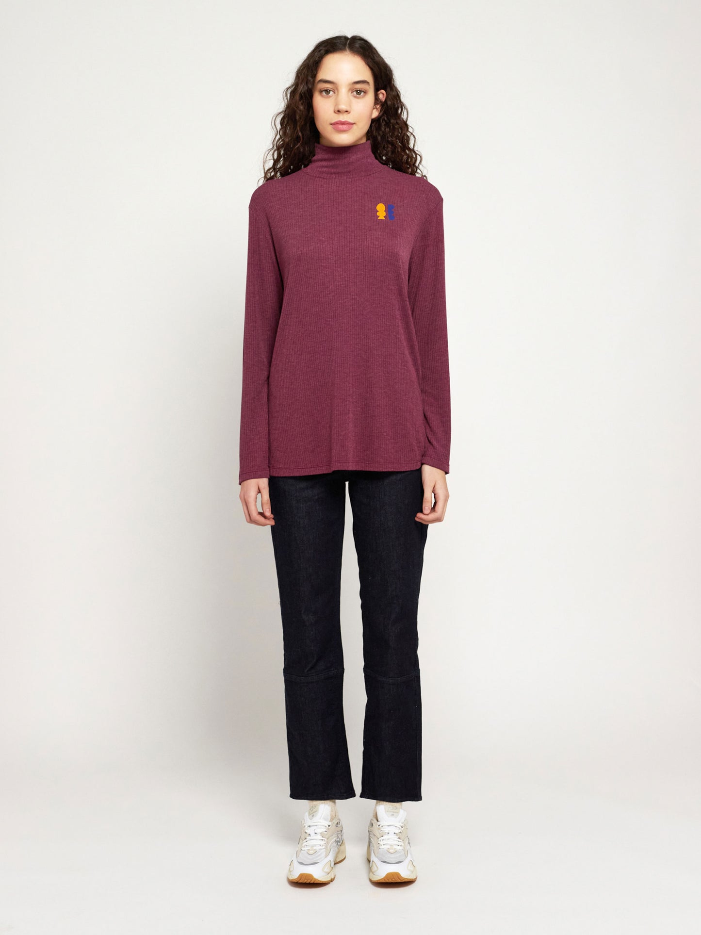 Ribbed turtle neck long T-shirt