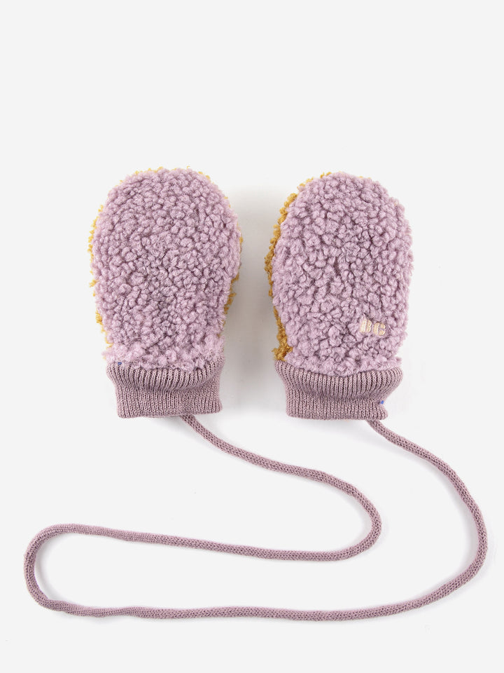 Baby Color Block lavander sheepskin gloves