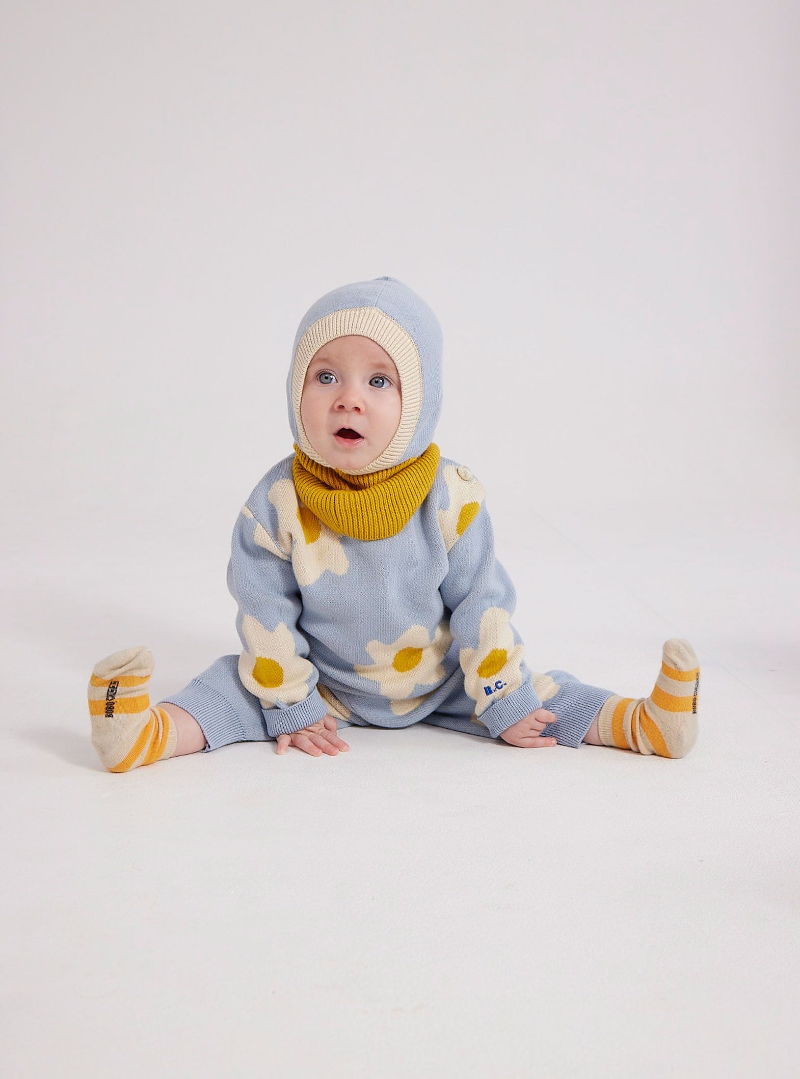 Baby Color Block yellow knitted hood