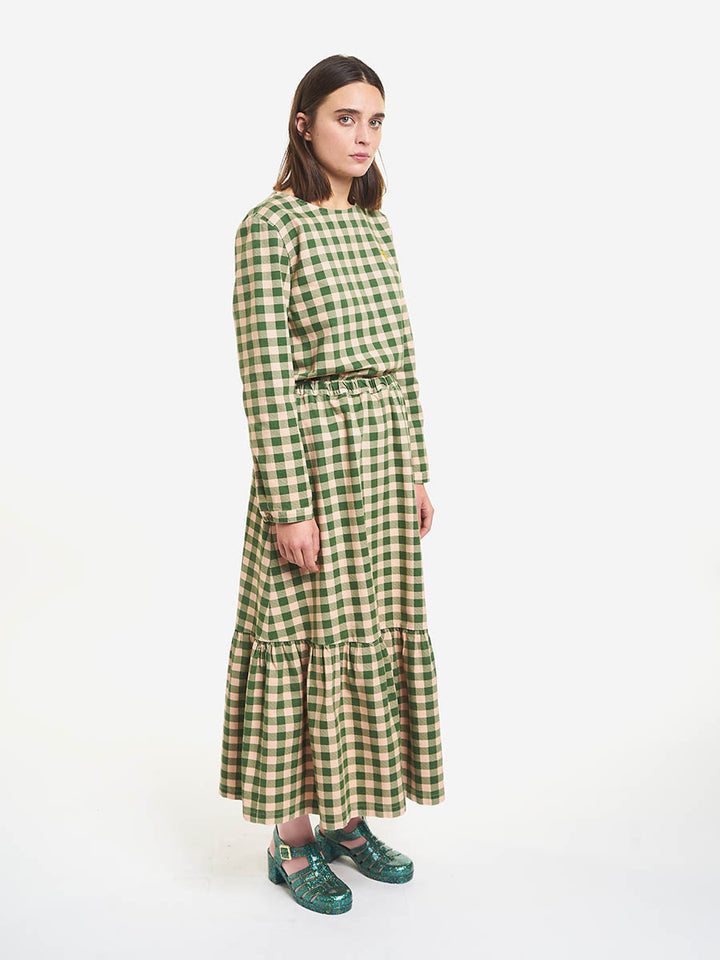 Checked flannel flared skirt