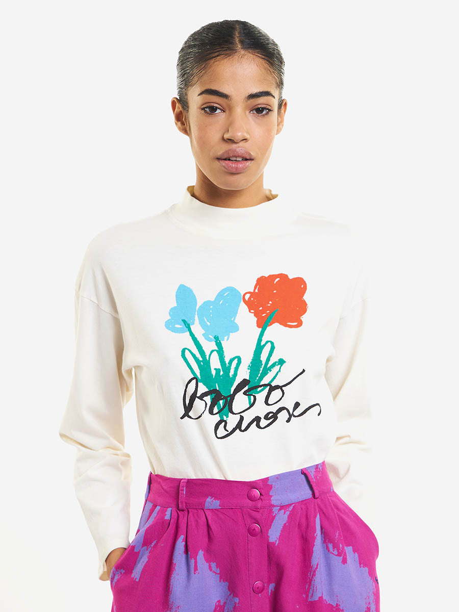 Abstract flowers oversized long sleeve T-shirt