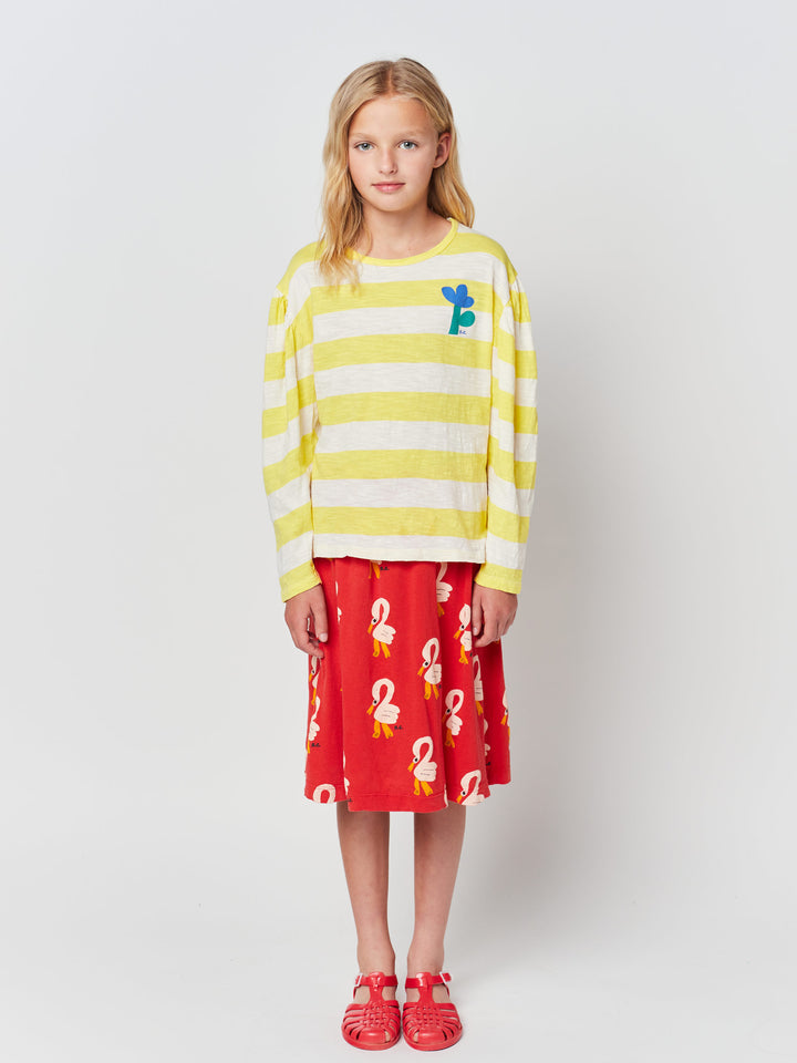Yellow Stripes long gathered sleeve T-shirt