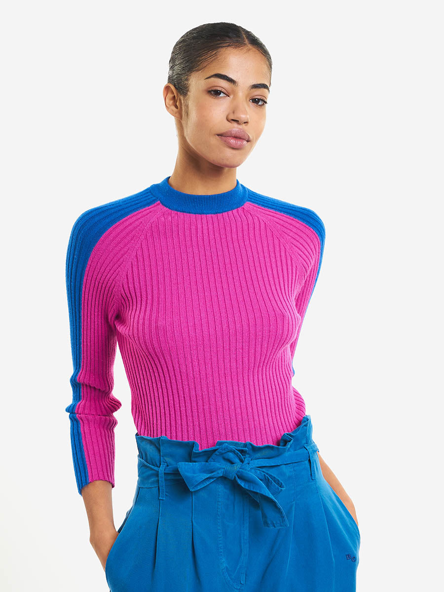 Color block ribbed knitted jumper