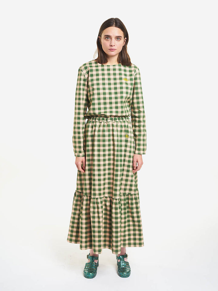 Checked flannel flared skirt